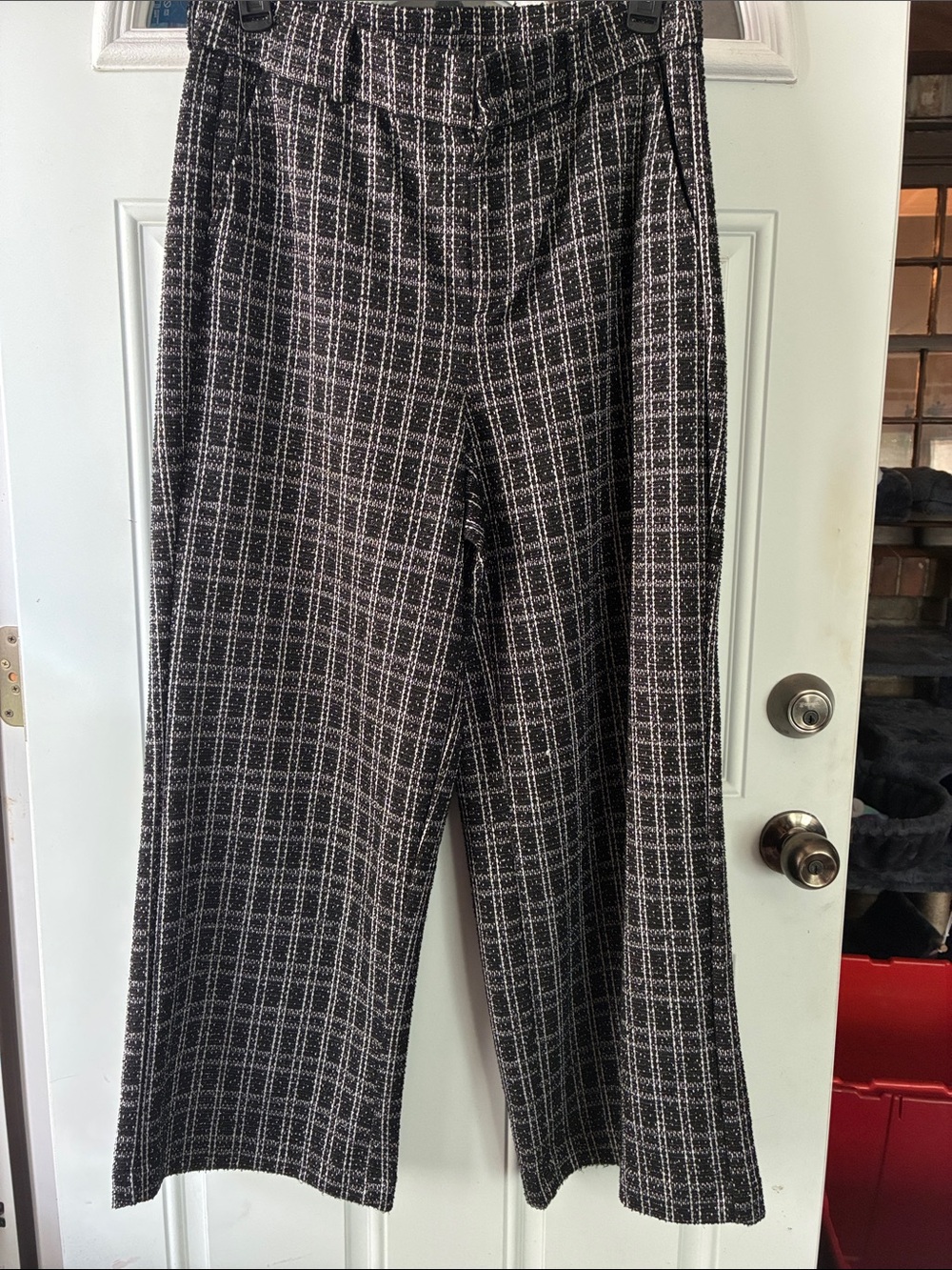 Wide-Leg Plaid Women’s Pants in Black and White Boucle